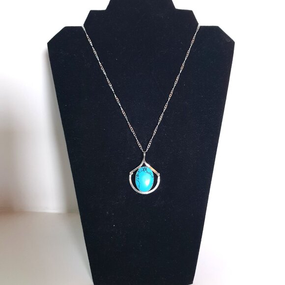 Vintage Mexican Southwestern 925 Sterling Silver Blue Howlite Statement Pendant - Picture 4 of 10